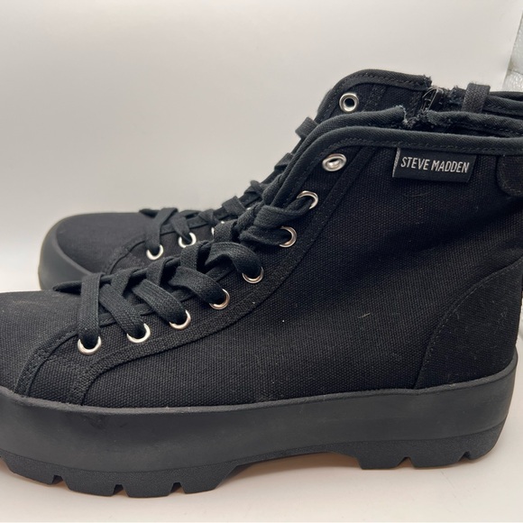 Steve Madden Lynet Black High-Top Women's Canvas Boots - Picture 4 of 6